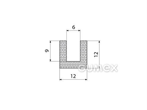 "U" mikroporöses Gummiprofil, 12x12/6mm, 2-Ströme, 500kg/m3, EPDM, -30°C/+80°C, schwarz, 